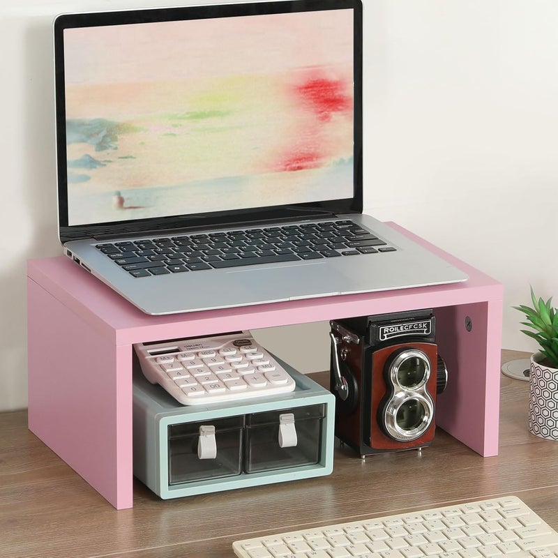 TEAMIX Pink Monitor Stand Riser-6.7 inch, Wood Higher Monitor Riser with Storage for Desk, Laptop Riser Computer PC Stand for Desktop Workspace Home Office(Pink-Higher) - Image 2